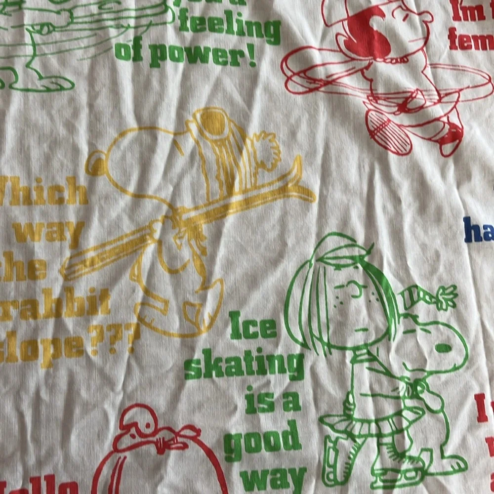 Vintage Peanuts Charlie Brown Snoopy Twin TopSheet Retro Colorful Upcycle fabric